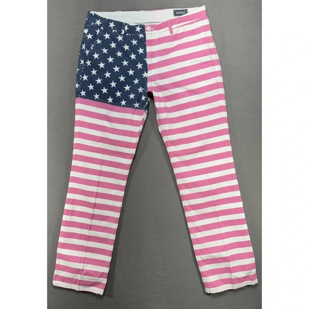 Bonobos Pants Mens Sz 36x34 Straight Flag Stars Stripes Patriotic Faded Festival